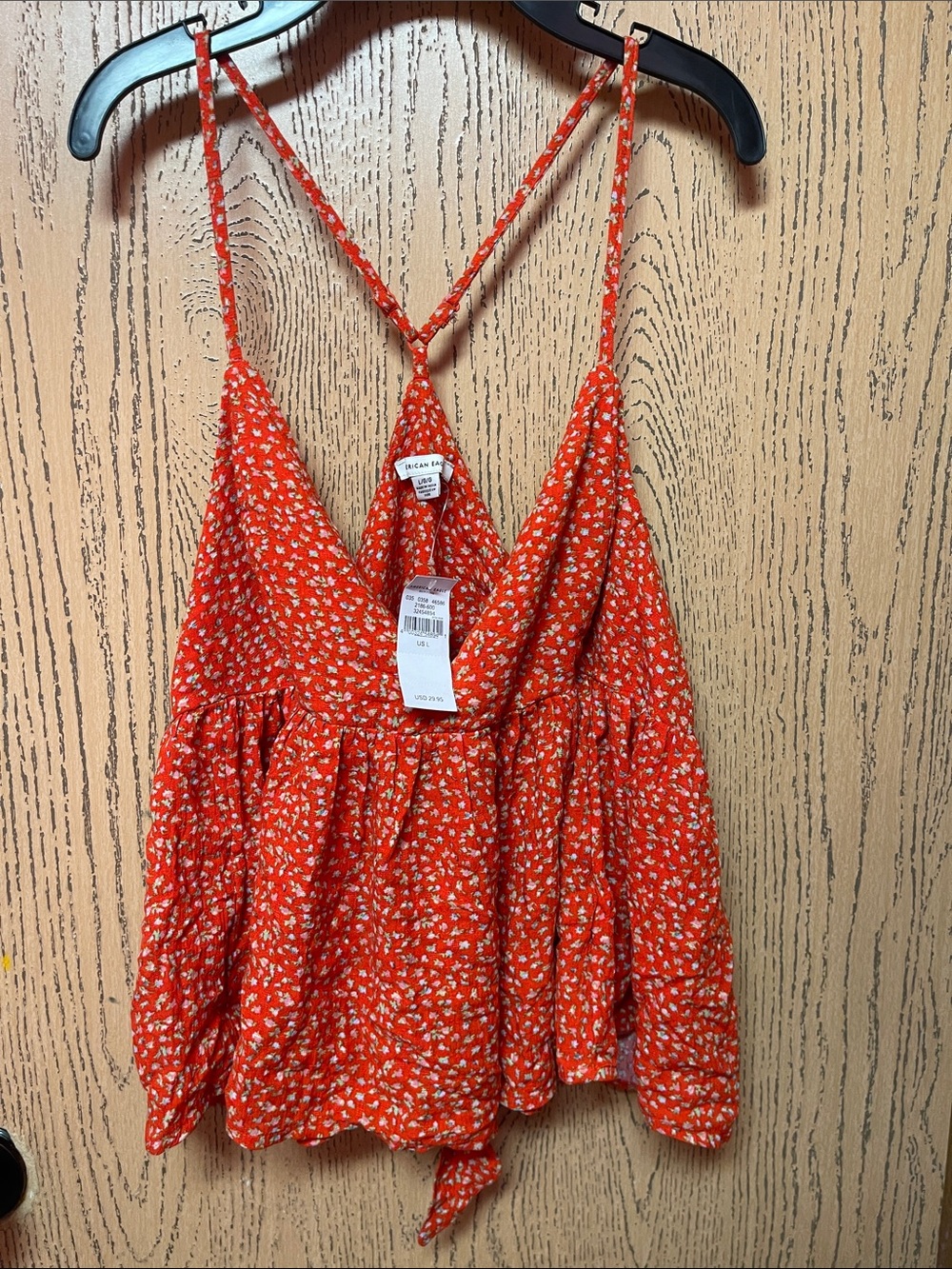 American Eagle Outfitters Red Floral Tie-Front Spaghetti Strap Cami